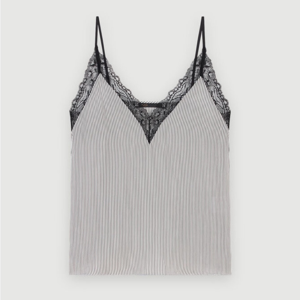 MAJE STRIPED CAMISOLE WITH LACE TRIM. SIZE 2. NEVER WORN